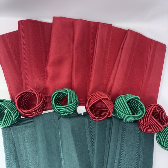 Christmas Holiday Woven Linen Napkin Napkins 6 Green 6 Red 8 Napkin Rings 17 In - Picture 5 of 9